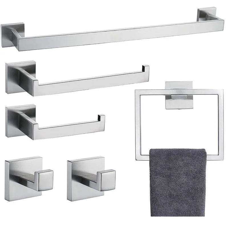 6-Piece Bathroom Hardware Set Towel Bar Set - Silver