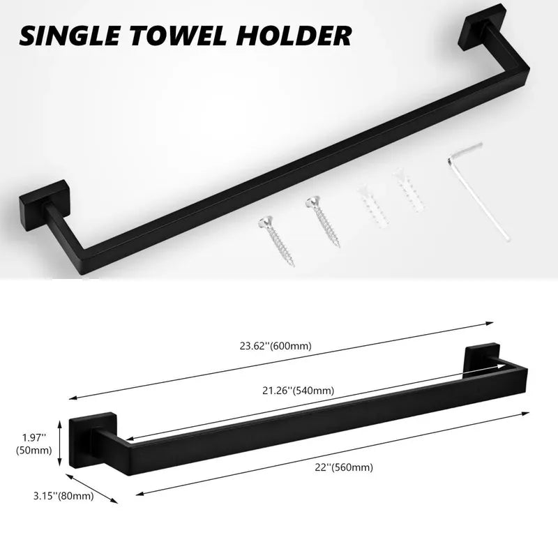 6-Piece Bathroom Hardware Set Towel Bar Set - Silver