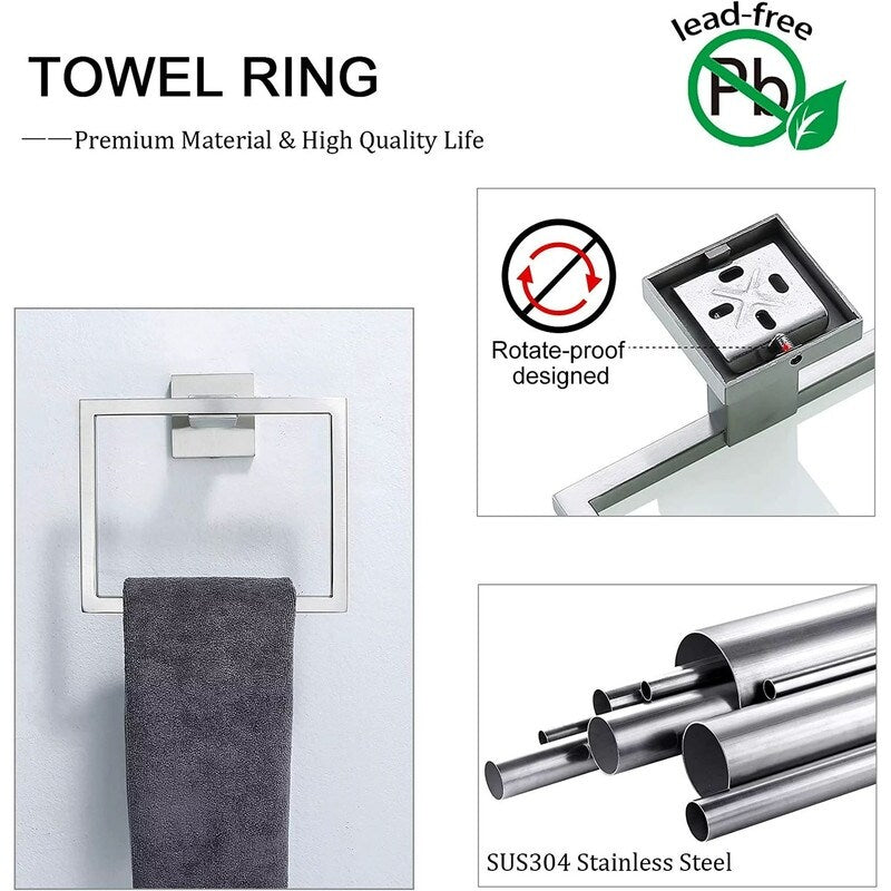 6-Piece Bathroom Hardware Set Towel Bar Set - Silver