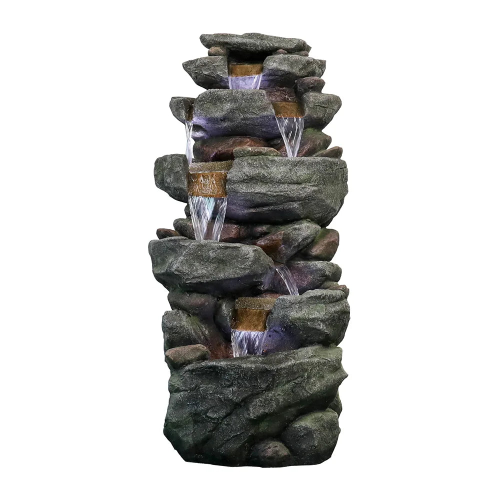 6-tier Outdoor Water Fountain w/LED Light Waterfall Fountain for Patio