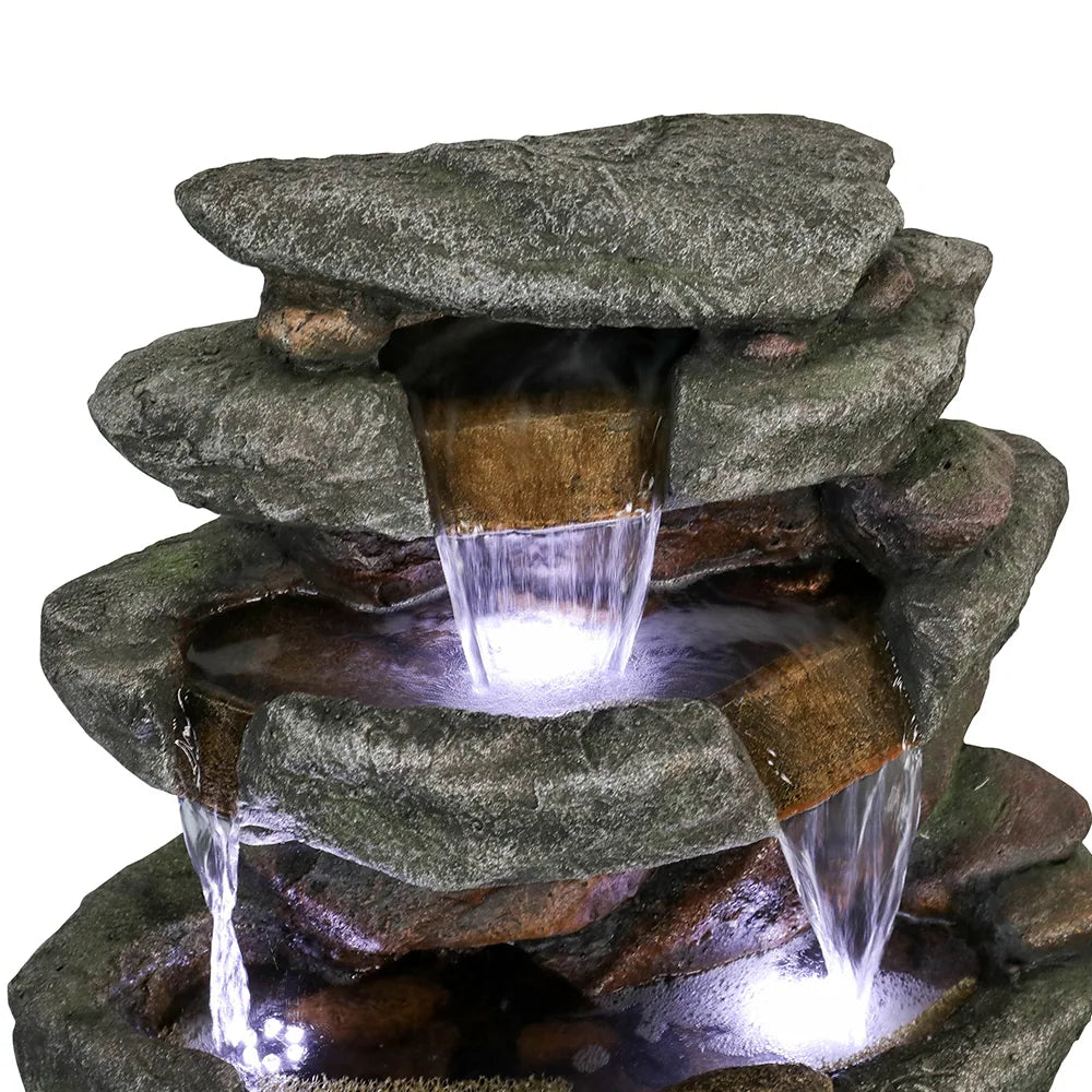 6-tier Outdoor Water Fountain w/LED Light Waterfall Fountain for Patio