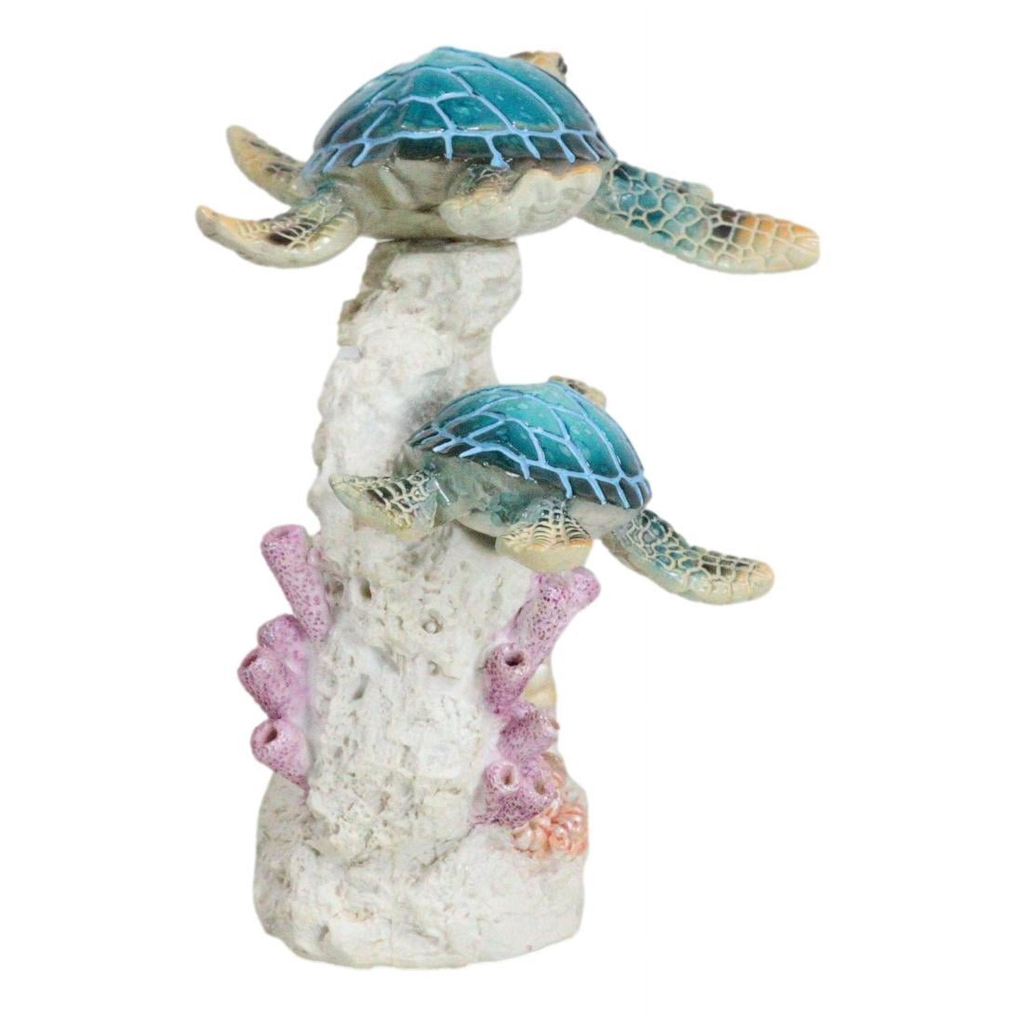 Sea Turtle Mother And Hatchling Family By Coral Reef With 3D LED Light Figurine