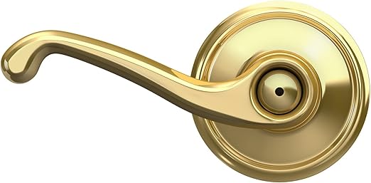 Flair Door Lever, Bed & Bath Privacy Lock, Bright Brass