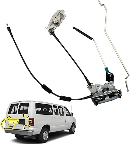 Door latch assembly w/cable&rod compatible for Ford E150 E250 E350 Rear Right Cargo door connective repair lock latch replace 6C2Z-15431A02-AA