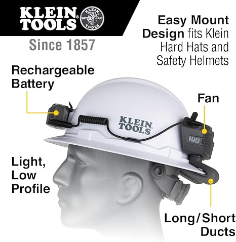 Portable Cooling Fan for Hard Hats and Safety Helmets, Powered by USB Rechargeable Battery to Cool Head, Neck, and Face