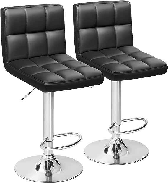Bar Stools Modern Pu Leather Swivel Adjustable Hydraulic Bar Stool Square Counter Height Stool Set of 2(Black)