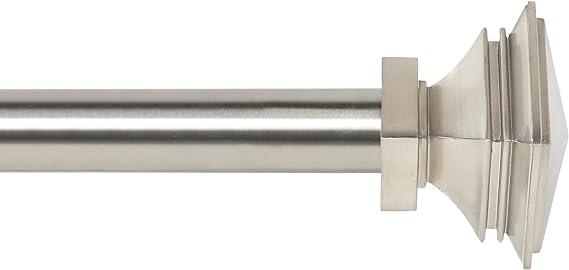 1 Inch Adjustable Satin Silver Curtain Rod for Windows & Doors Curtains with Square Finials & Brackets Set