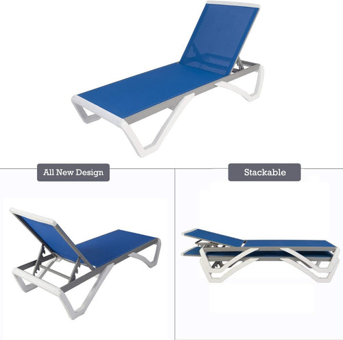 Alan Full Flat Alumium and Polypropylene Resin Legs Patio Reclinging Adustable Chaise Lounge with Sunbathing Textilence, 5 Adjustable Position