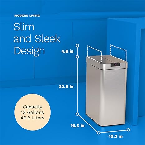Automatic Trash Can for Kitchen - Stainless Steel Garbage Can with No Touch Motion Sensor Butterfly Lid and Infrared Technology with AC Power Adapter