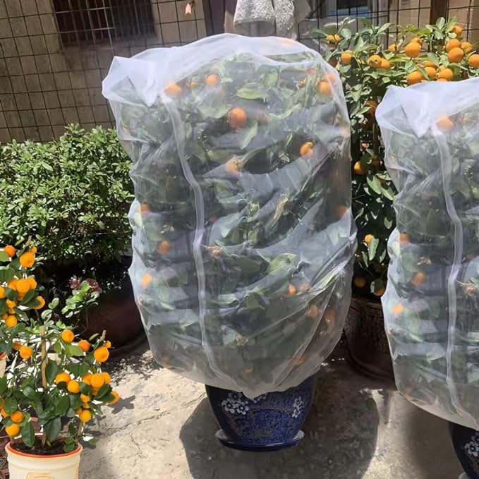 Bird Netting Garden Netting Insect Pest Barrier,Plant Cover Fruit Tree Netting Mesh Protection Bag with Drawstring,White