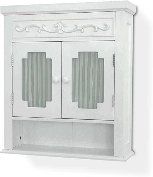 Elegant Home Fashions Lisbon Removable Wooden Wall Cabinet with Drapery-Lined Doors, White