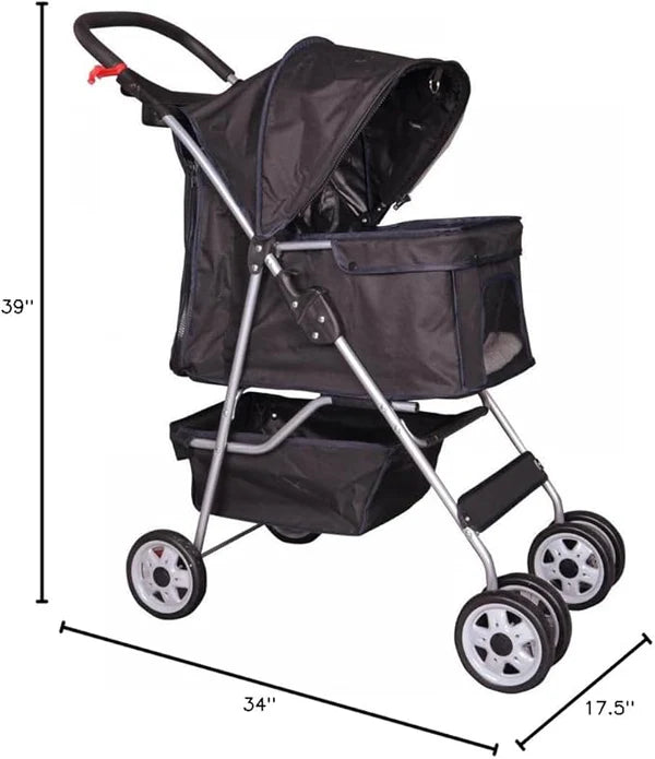 4-Wheel Folding Pet Stroller Carrier (Black)