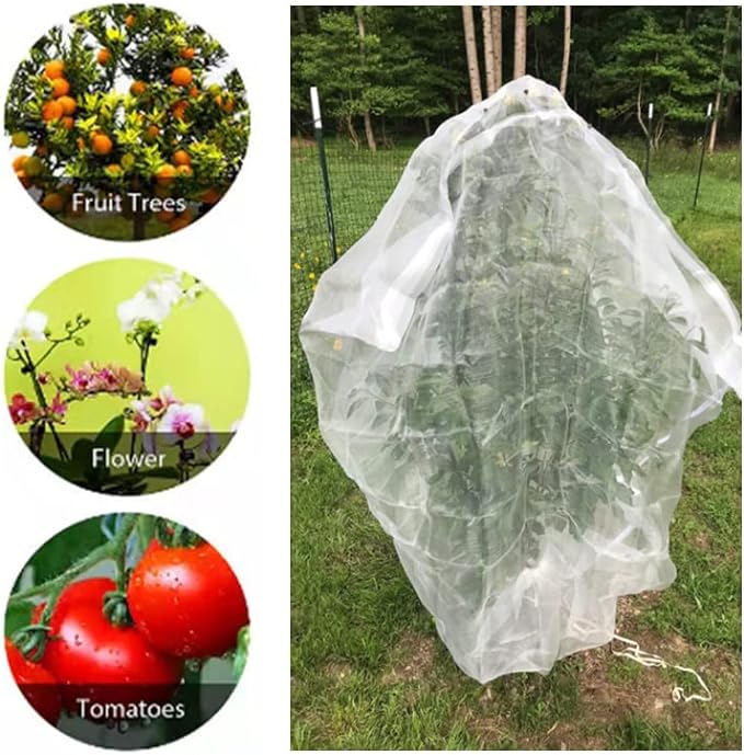 Bird Netting Garden Netting Insect Pest Barrier,Plant Cover Fruit Tree Netting Mesh Protection Bag with Drawstring,White