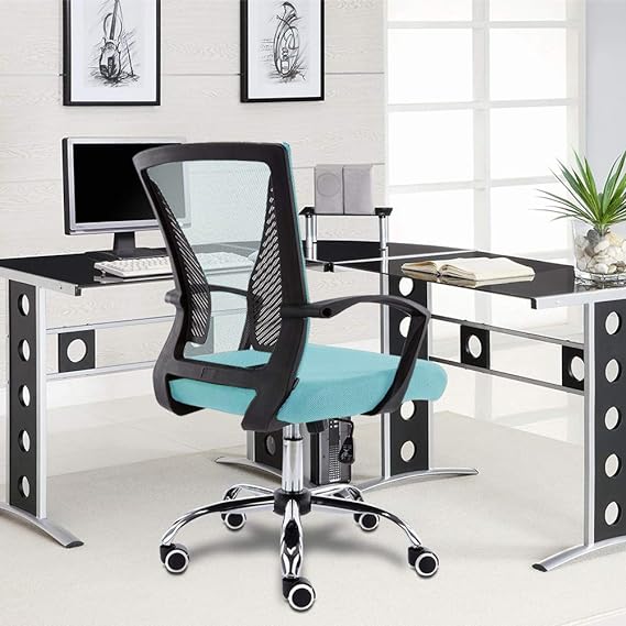 Zuna Mid-Back Office Task Chair - Ergonomic Back Supporting Mesh Back Desk Chair (Black/Aqua)