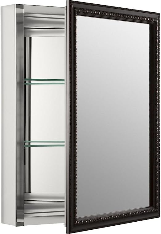 Bathroom Medicine Cabinet with Framed Mirror Door, Recessed or Surface Mount Bathroom Wall Cabinet, Oil-Rubbed Bronze