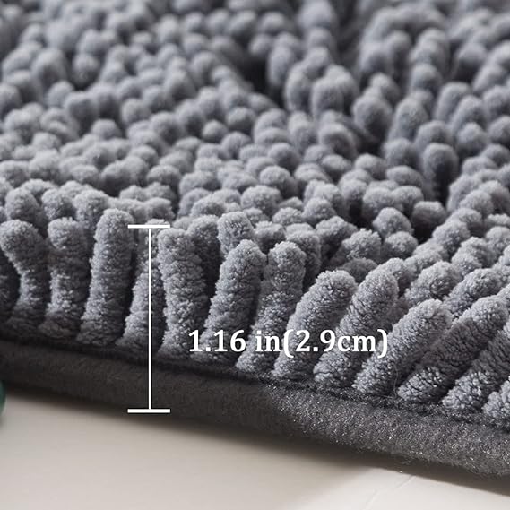 Bathroom Rug 32"×20", Non-Slip Bath Mat, Soft Cozy Shaggy Durable Thick Chenille Rugs for Bathroom,Easier to Dry, Plush Bathtubs, Rain Showers and Under The Sink (Dark Grey)