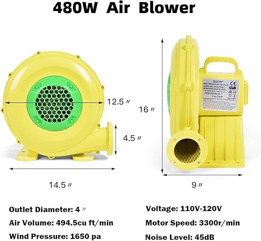 Bounce House Blower Watt  for Inflatable Bounce House Bouncy Castle,Yellow/green