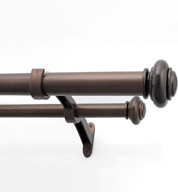 Double Curtain Rod for Windows Adjustable Brown Oil Rubbed