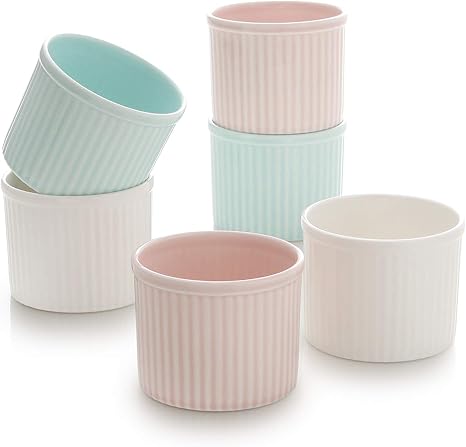 Pleats Porcelain Souffle Dishes, Ramekins Set of 6