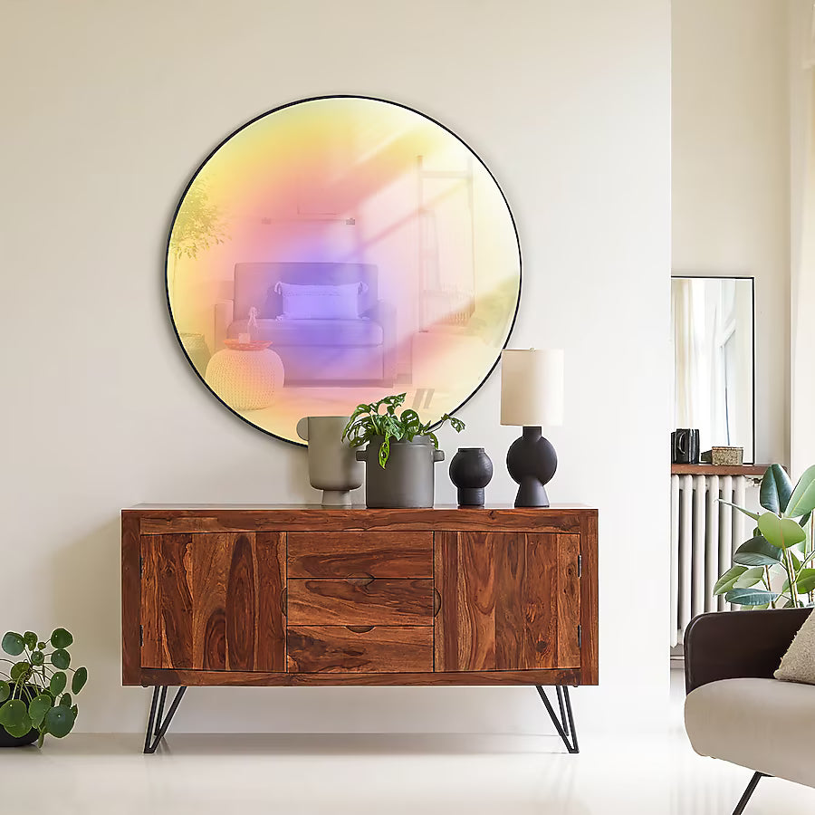 Round Black Framed Wall Mirror