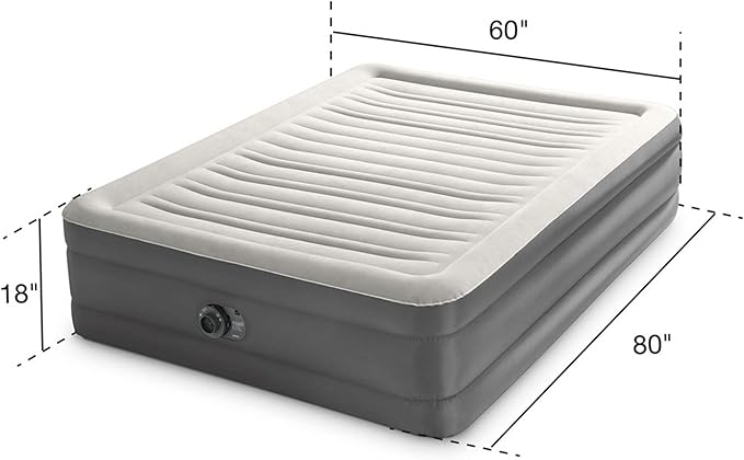TruAire Luxury Queen Sized Air Mattress Airbed with Built-in Air Pump and Carrying Storage Bag, Gray