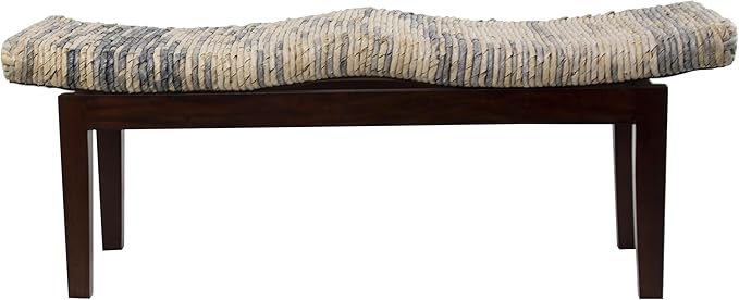 Wood Handmade Home Bench Woven Entryway Bench, Bedroom Bench, Brown