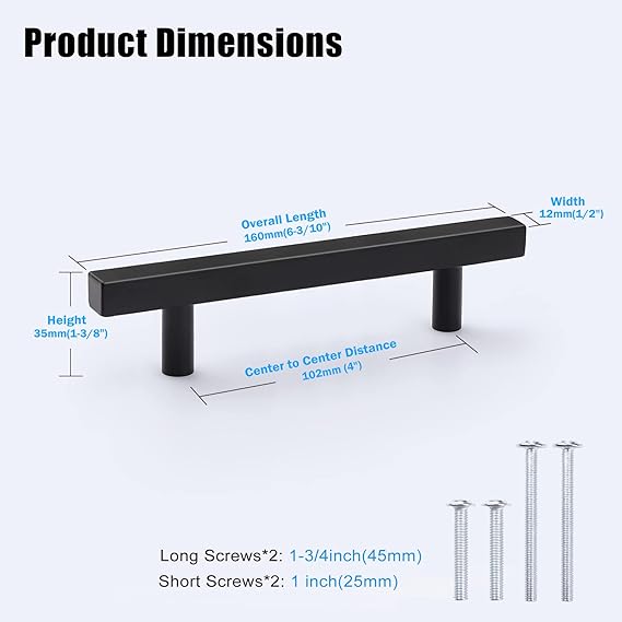 30 Pack Kitchen Cabinet Handles Matte Black, Stainless Steel Modern Pulls T Bar Door Pulls Dresser
