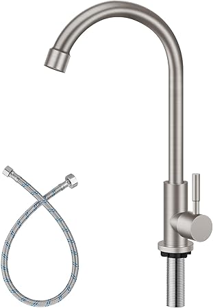 Cold Water Only Kitchen Faucet Brushed Nickel Sink Faucet Stainless Steel Faucet High Arc Single Handle