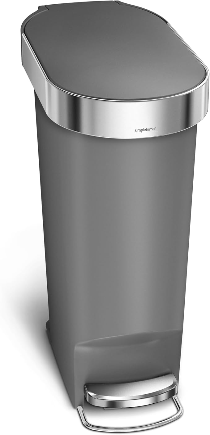 Slim Kitchen Step Trash Can with Liner Rim, Grey Plastic