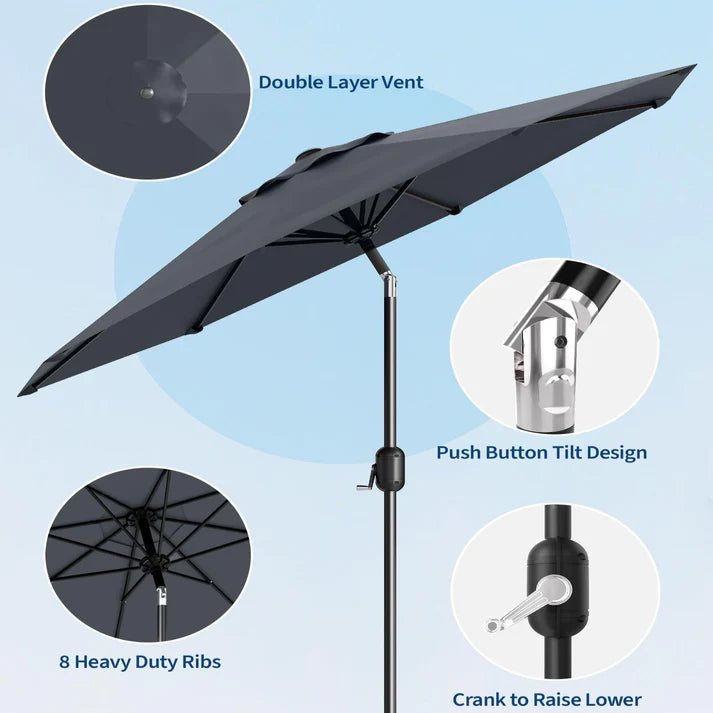 Outdoor Patio Umbrella, with Push Button Tilt and Crank Grey