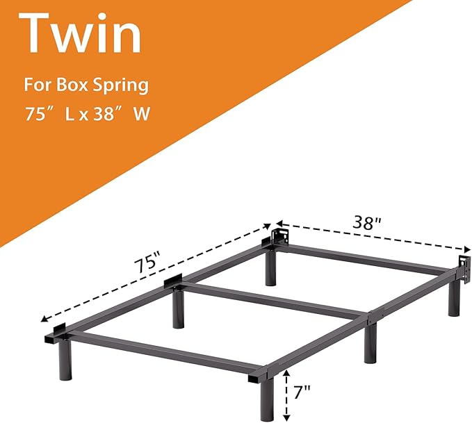 Metal Twin Bed Frames, Hith Bed Base Support for Box Spring and Mattress Foundation, Black