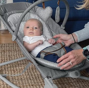 2-in-1 Bouncer & Rocker Duo (Heather Gray) Convenient and Portable Rocker and Bouncer for Babies Includes Soft Toys and Soothing Vibrations
