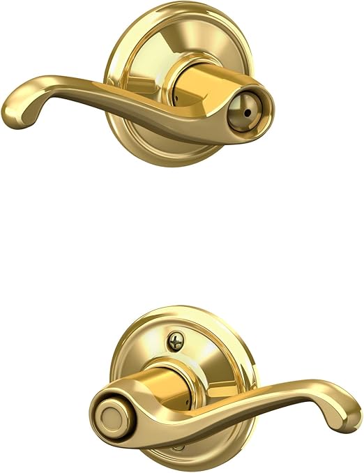 Flair Door Lever, Bed & Bath Privacy Lock, Bright Brass