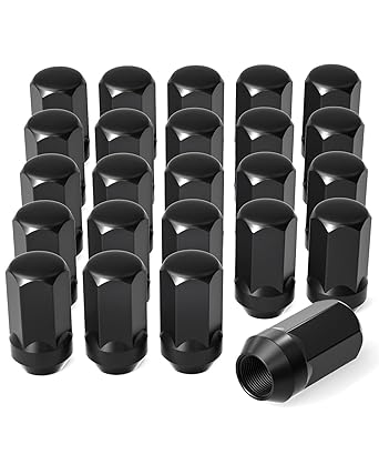 Lug Nuts, Cone Seat Lug Nut Set with 7/8" Hex, Wheel Lug Nuts Compatible with Buick Dodge Cadillac Chrysler Chevy Silverado, Set of 24, Black