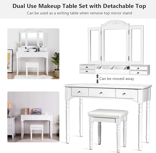 Makeup Vanity Table Set with 7 Drawers