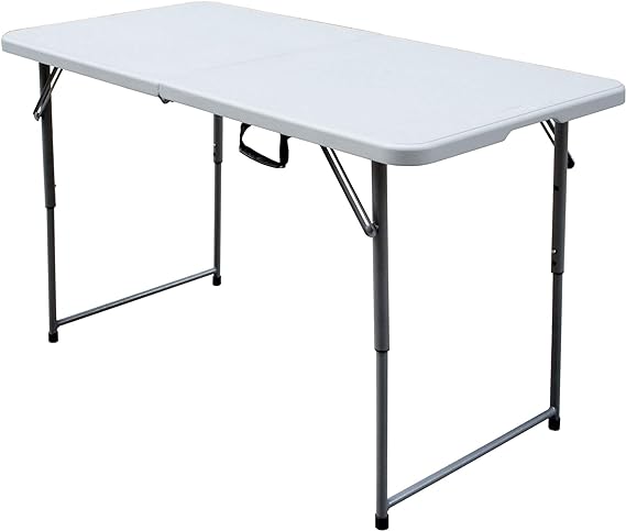 Bi Foldable Utility Garage Sale Event or Dining Banquet Multipurpose Folding Table with Carrying Handle, White
