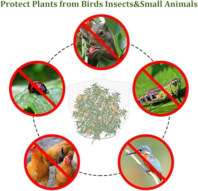 Bird Netting Garden Netting Insect Pest Barrier,Plant Cover Fruit Tree Netting Mesh Protection Bag with Drawstring,White