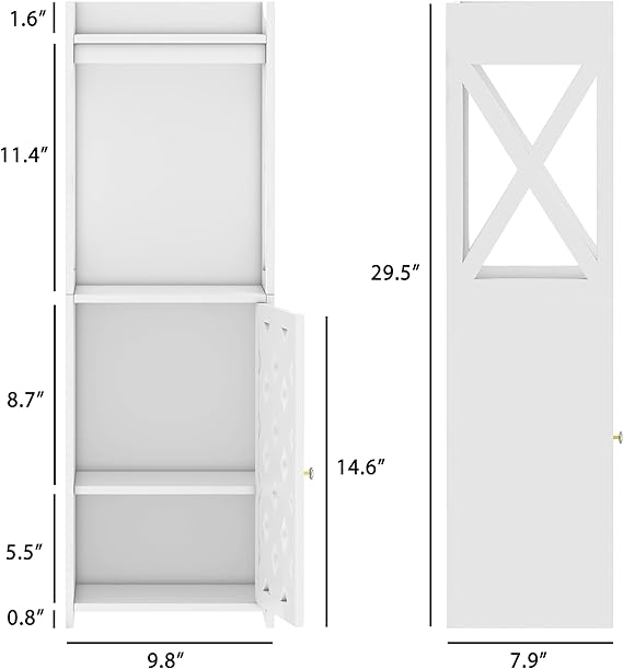 Bathroom Storage Cabinet, White Bathroom Floor Cabinet Freestanding Organizer with Door and Open Shelf for Kitchen Living Room Narrow Space