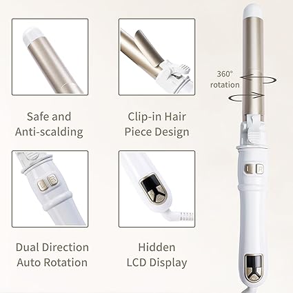 Automatic Curling Wand Rotating Curling Iron for Long Short Hair, Automatic Hair Curler with LED Display, Professional Hair Waver Hair Styling Irons Fast Heating Wand
