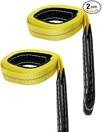 2 Pack Tree Saver, Lift Sling Straps with Reinforced Loops Vehicle Winch Strap 8000 Pound Breaking Strength, Yellow