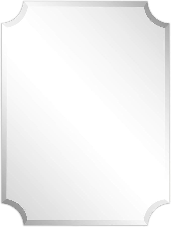 Frameless Rectangle Scalloped Beveled Wall Mirror