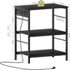 Bakers Rack with Power Outlet Black Coffee Station Cart Table on Wheels Microwave Stand Table with Storage Shelf
