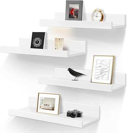 Floating Shelves for Wall Storage Set of 4, Picture Ledge Shelf, White