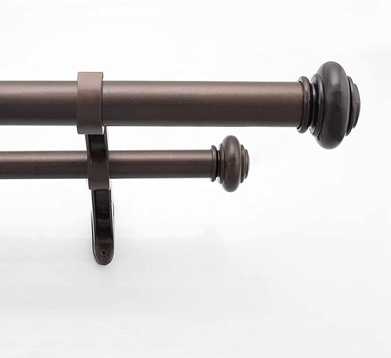 Double Curtain Rod for Windows Adjustable Brown Oil Rubbed