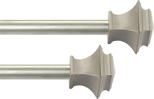 2 Pack Silver Curtain Rods for Window Nickel Drapery Pole with Square Finial Modern Adjustable Heavy Duty