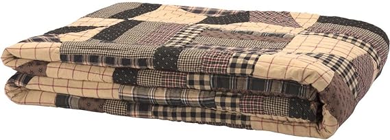 Bingham Star King Quilt Set Country Patchwork Design, Soft Black and Tan