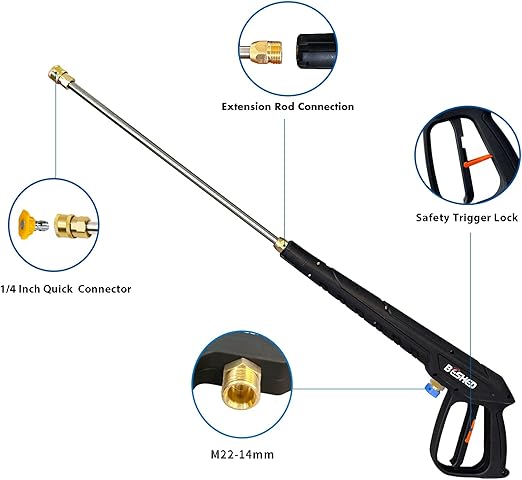 Durable Pressure Washer Gun Kit, Power Washer Gun with Replacement Extension Wand