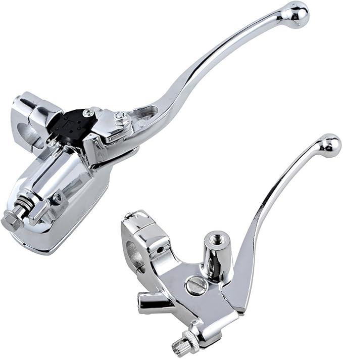 Chrome Handlebar Left Clutch Lever + Right Hydraulic Brake Master Cylinder Compatible with Harley Motorcycles