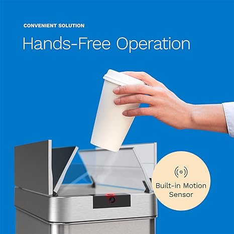 Automatic Trash Can for Kitchen - Stainless Steel Garbage Can with No Touch Motion Sensor Butterfly Lid and Infrared Technology with AC Power Adapter