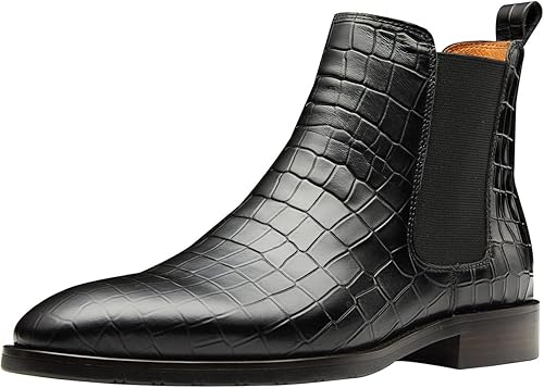 Crocodile Print Leather Business Casual Slip On Mens Formal Dress Boots